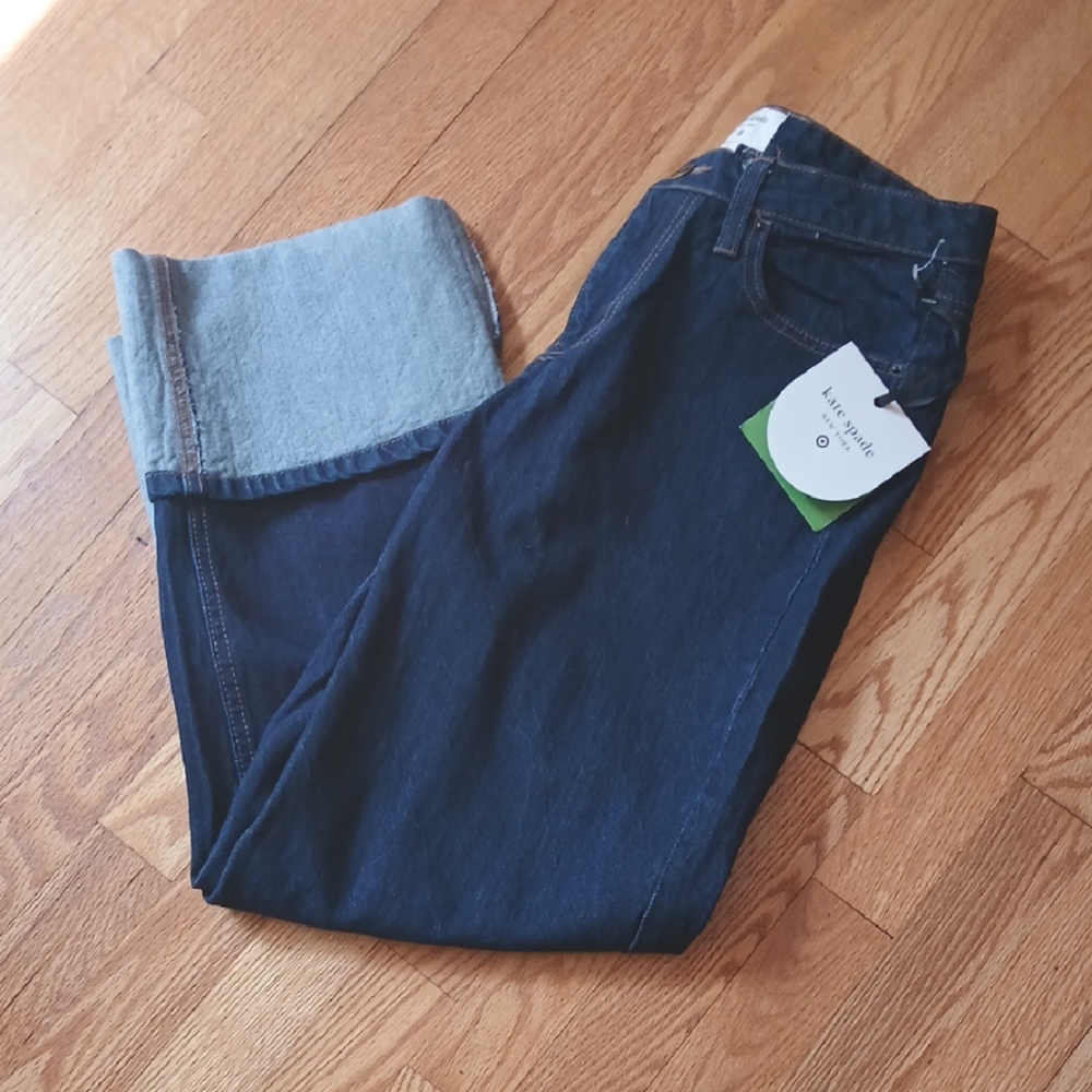 NWT Kate Spade Cropped Dark Rinse Boyfriend Jeans ♤ Size 4 - Picture 2 of 14
